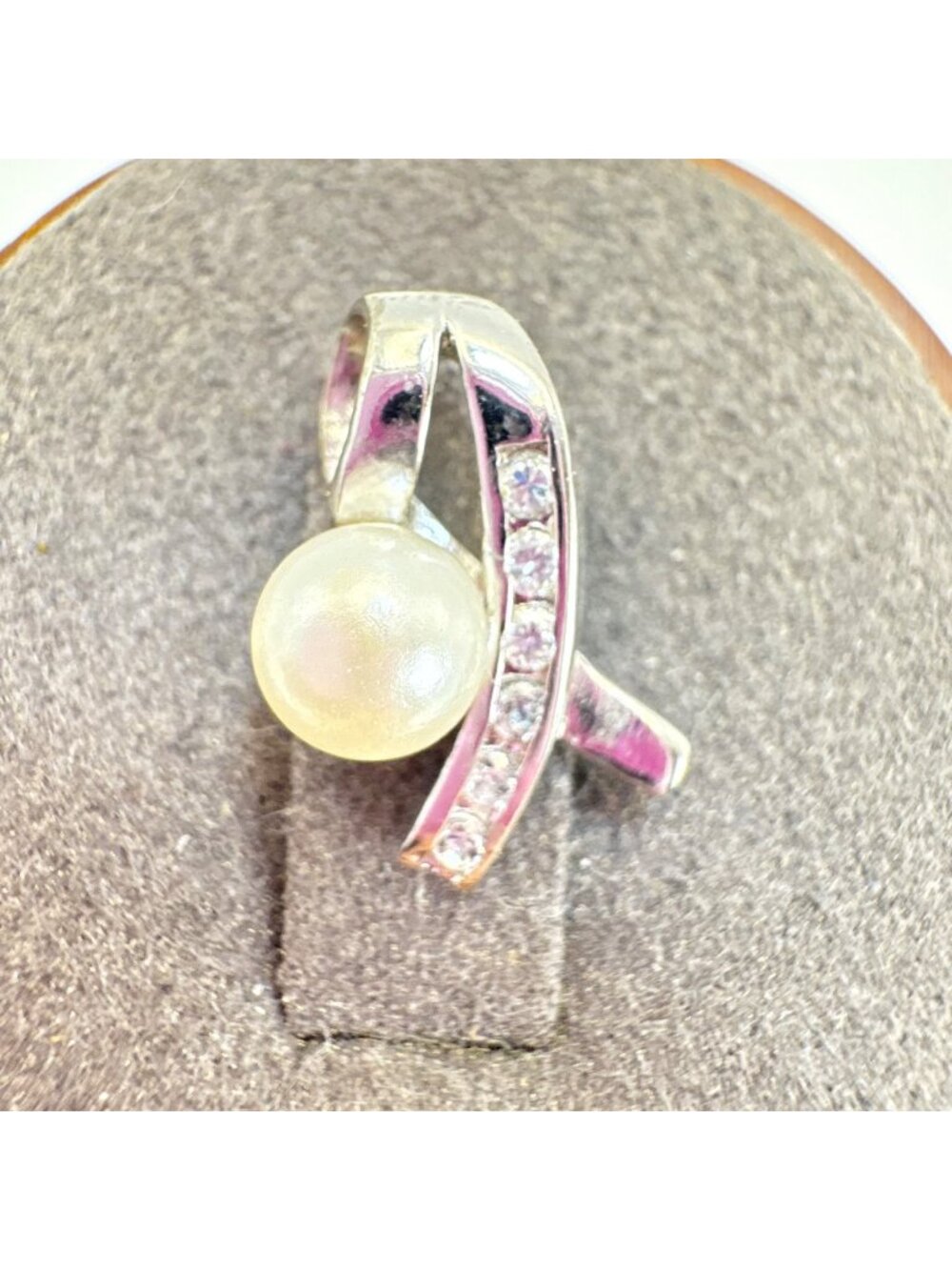 Pearl & Cubic Zirconia Sterling Silver 925 Pendant Size 0.5" Length